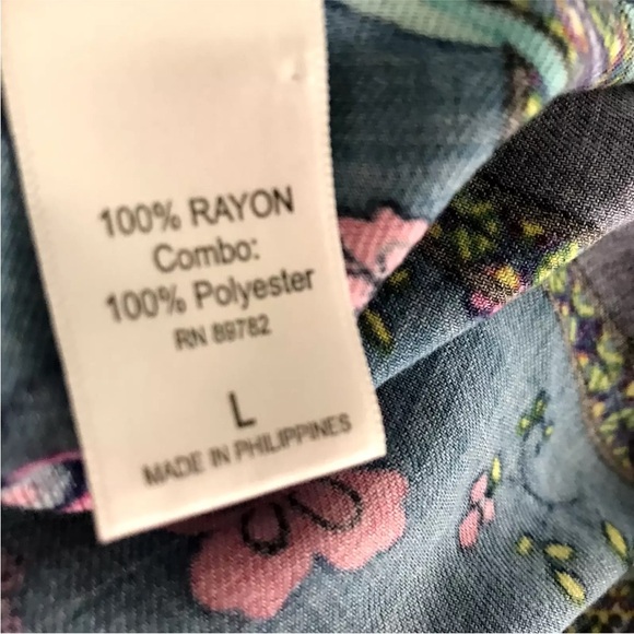 Natori Colorful Knit  Kimono Sleeve Blouse Top Floral Paisley Size L Satin Trim - Picture 14 of 15